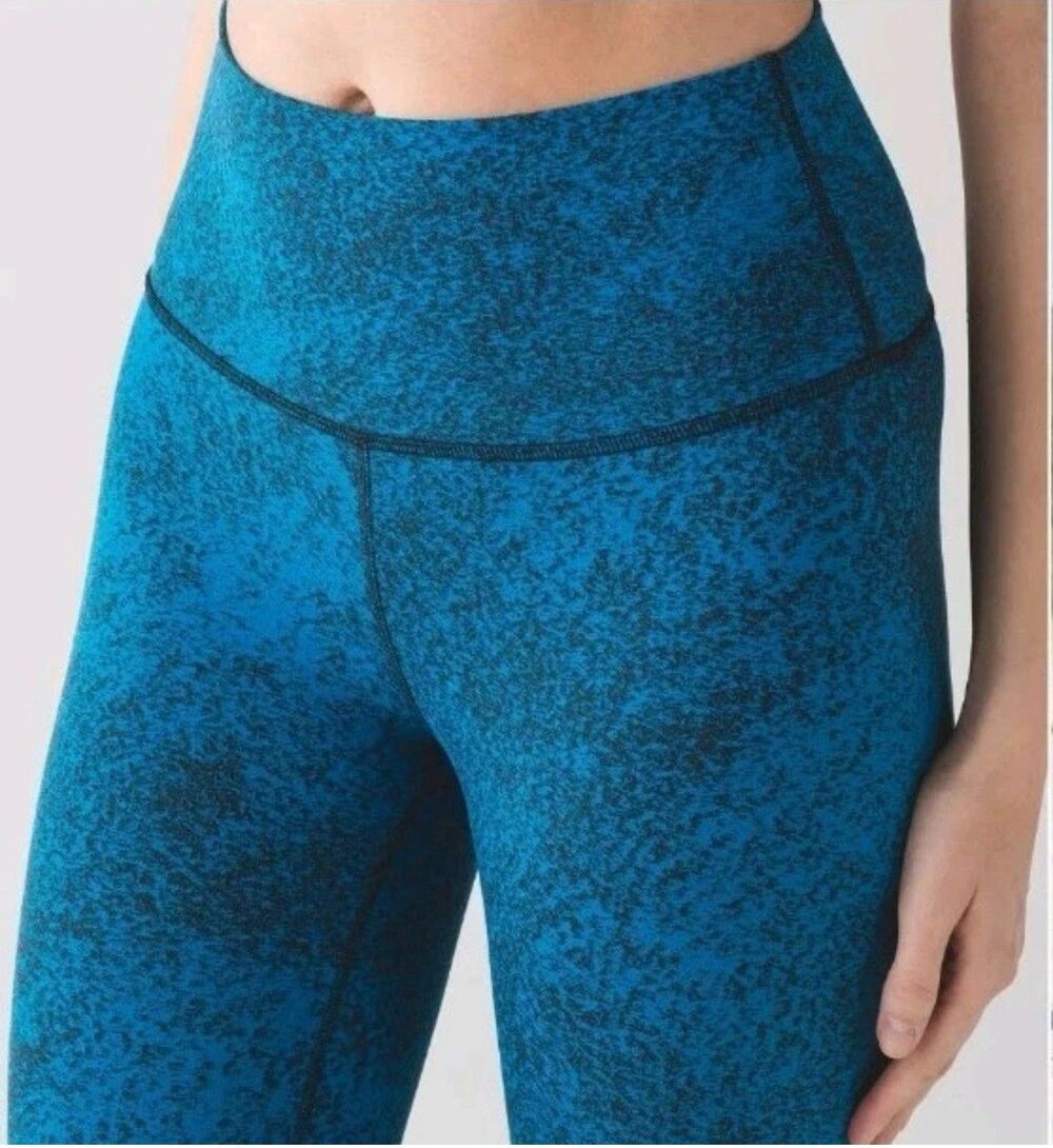Lululemon High Times Pant 6 Luon Spray Jacquard Shocking Blue Black Luon Womens
